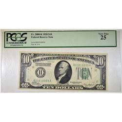 1928 $10 FEDERAL RESERVE NOTE PCGS VF-25