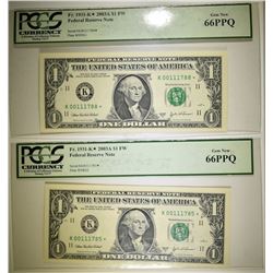 2 2003 A $1 FRN STAR NOTES PCGS 66 PPQ