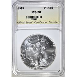 1993 AMERICAN SILVER EAGLE, OBCS PERFECT GEM BU