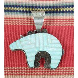 Sterling Silver Zuni Bear Opal Necklace Pendant