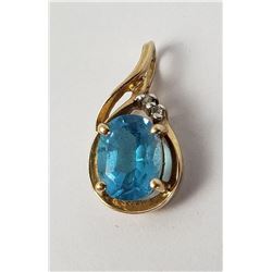 10k Gold Blue Topaz Necklace Pendant