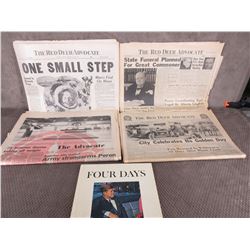 4 Vintage Red Deer Advocate Newspapers & Kennedy Book