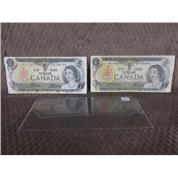 2 - 1973 Canadian 1 Dollar Bills