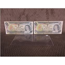 2 - 1973 Canadian 1 Dollar Bills