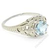 Image 6 : Antique Art Deco 18kt White Gold Round Aquamarine Solitaire Floral Filigree Ring