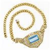 Image 6 : 18K Gold 28.95 ctw GIA Bezel Aquamarine & Pave Diamond Chain Statement Necklace