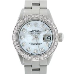 Rolex Ladies Stainless Steel MOP Diamond 18K Gold Bezel Datejust Wristwatch