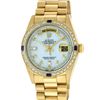 Image 2 : Rolex Mens 18K Yellow Gold MOP String Diamond & Sapphire Quickset President Wris