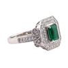 Image 2 : 1.15 ctw Emerald and Diamond Ring - 18KT White Gold