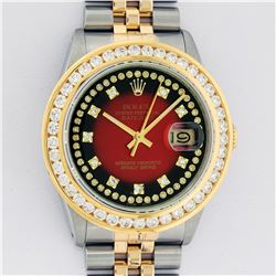 Rolex Mens 2 Tone Red Vignette String VS 3 ctw Channel Set Diamond Datejust Wris