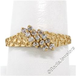 14kt Yellow Gold 0.30 ctw Round Brilliant Diamond Nugget Texture Band Ring