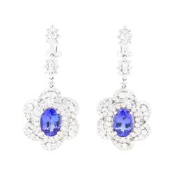 11.90 ctw Tanzanite And Diamond Earrings - 18KT White Gold