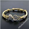 Image 2 : 18kt Yellow Gold 1.58 ctw Diamond and Sapphire Dual Heart Curved Tube Link Brace