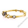 Image 3 : 18kt Yellow Gold 1.58 ctw Diamond and Sapphire Dual Heart Curved Tube Link Brace