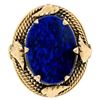 Image 2 : Antique 14kt Rose Gold Oval Lapis Ring w/ Twisted Wire and Leaf Halo