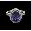 Image 2 : 3.73 ctw Tanzanite and Diamond Ring - 14KT White Gold