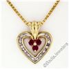 Image 1 : 14kt Yellow Gold 0.51 ctw Round Ruby and Diamond Open Heart Pendant Necklace