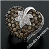 Image 2 : 10kt White Gold 3.10 ctw Brown and White Diamond Leaf Heart Cluster Ring