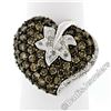 Image 4 : 10kt White Gold 3.10 ctw Brown and White Diamond Leaf Heart Cluster Ring