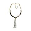 Image 1 : Leather Tassel Pendant Necklace - Rhodium Plated