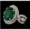 Image 1 : 4.54 ctw Emerald and Diamond Ring - 14KT White Gold