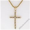 Image 1 : 18kt Yellow Gold 0.40 ctw Round and Baguette Diamond Cross Pendant Necklace