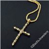 Image 2 : 18kt Yellow Gold 0.40 ctw Round and Baguette Diamond Cross Pendant Necklace