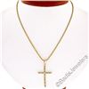 Image 3 : 18kt Yellow Gold 0.40 ctw Round and Baguette Diamond Cross Pendant Necklace