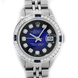 Rolex Ladies Stainless Steel Blue Vignette Diamond & Sapphire Datejust Wristwatc