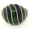 Image 1 : Vintage 18kt Yellow Gold Striped Blue and Green Enamel Dome Ring