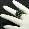 Image 8 : Vintage 18kt Yellow Gold Striped Blue and Green Enamel Dome Ring