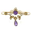 Image 1 : Victorian 15kt Yellow Gold Old Cut Amethyst and Seed Pearl Brooch or Pendant