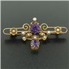 Image 2 : Victorian 15kt Yellow Gold Old Cut Amethyst and Seed Pearl Brooch or Pendant