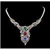 Image 1 : 11.56 ctw Ruby, Sapphire, Emerald and Diamond Necklace - 14KT White Gold