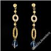 Image 2 : 14kt Yellow Gold Briolette Cut Blue Topaz Bead Long Textured Dangle Earrings