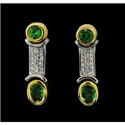 1.34 ctw Tsavorite and Diamond Earrings - 18KT Yellow and White Gold