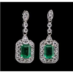 2.11 ctw Emerald and Diamond Earrings - 18KT White Gold