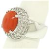 Image 2 : 14kt White Gold Oval Cabochon Red Coral Ring w/ 2.10 ctw Diamond Halo