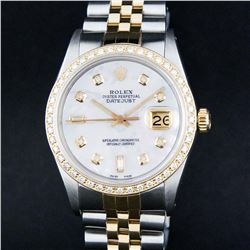 Rolex Mens 2 Tone 14K Mother Of Pearl Baguette Diamond Datejust Wristwatch