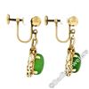 Image 4 : Vintage 14kt Yellow Gold Oval Green Jade Non Pierced Earrings