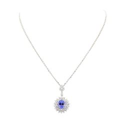 5.07 ctw Tanzanite and Diamond Pendant With Chain - 14KT White Gold