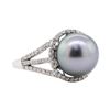 Image 1 : 0.53 ctw Pearl and Diamond Ring - 14KT White Gold