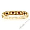 Image 5 : Vintage 14kt Yellow Gold 4.50 ctw Garnet Etched Open Wide Bangle Bracelet