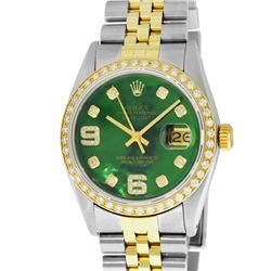 Rolex Mens 2 Tone 14K Green Diamond 36MM Datejust Wristwatch