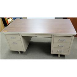 Metal Work Desk w/ Wood Laminate Top, 5 Drawers, 5ft x 30"