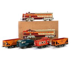 O Gauge Unique Lines/Unique Art Rock Island Diesel set, a tender and (3) freights