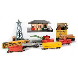 S Gauge American Flyer 717 Log Dump Car with Logs and Project Lot