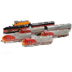 O Gauge Marx Plastic Santa Fe 1095 A-B-A, A-A, Rock Island 99 A-B, and UP 1998 Switcher