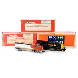 O Gauge (2) Lionel Santa Fe GP-9 Diesel Dummy Locomotive, Lionel F-3 B Unit with Railsounds, Lionel 