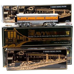 O Gauge K-Line K2521 D&RGW F7 A-B-A and K4421 (6) Heavyweight Passenger cars in original boxes and s